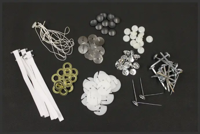 Whitaker Sales is an authorized distributor for the Handy Button Company offering a full line of the following: • Button Shells • Button Backs • Tufting Straps • Accessories